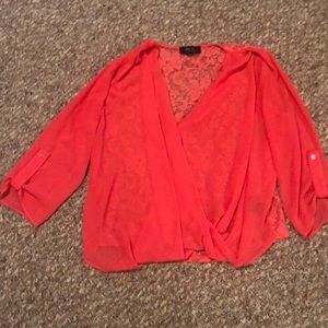 Flowy Large Coral Long Sleeve Top